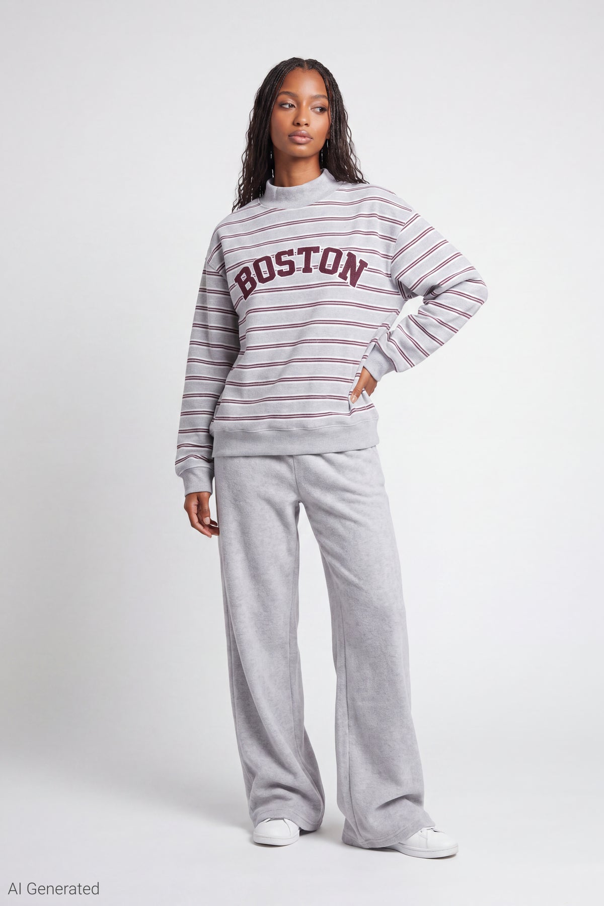 Alt View 2. Fleece Graphic Mock Neck Sweatshirt - Light Grey