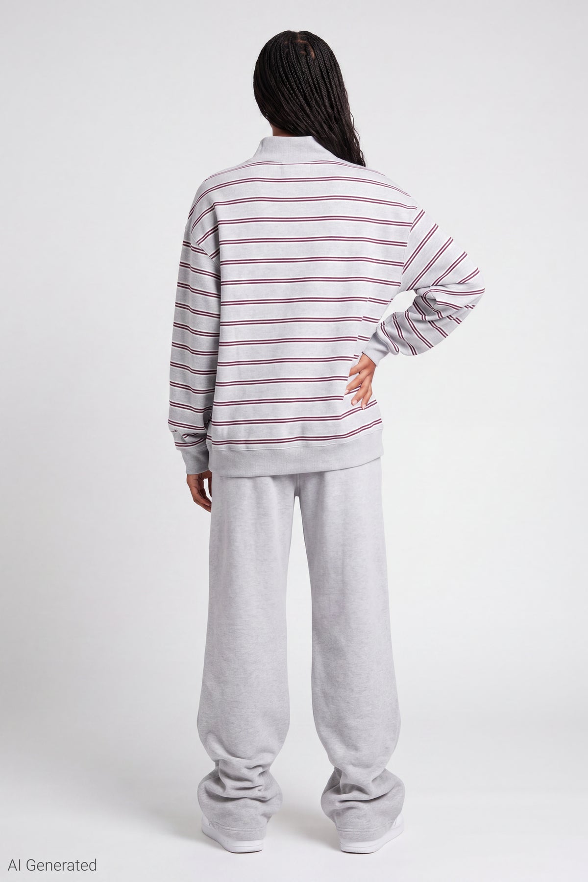 Alt View 3. Fleece Graphic Mock Neck Sweatshirt - Light Grey