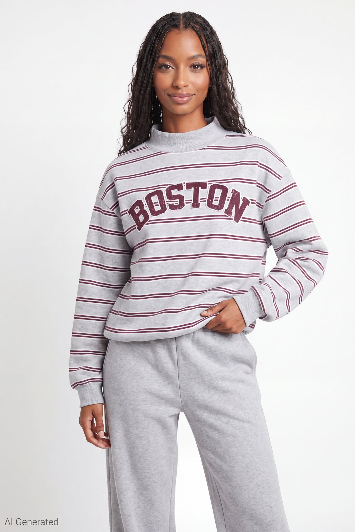 Fleece Graphic Mock Neck Sweatshirt - Light Grey