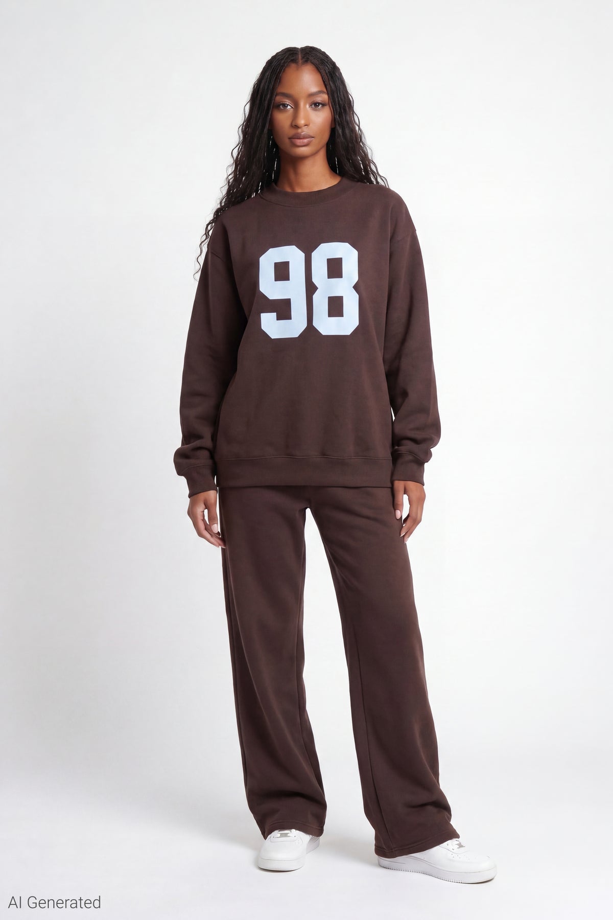 Alt View 2. Fleece Graphic Mock Neck Sweatshirt - Brown