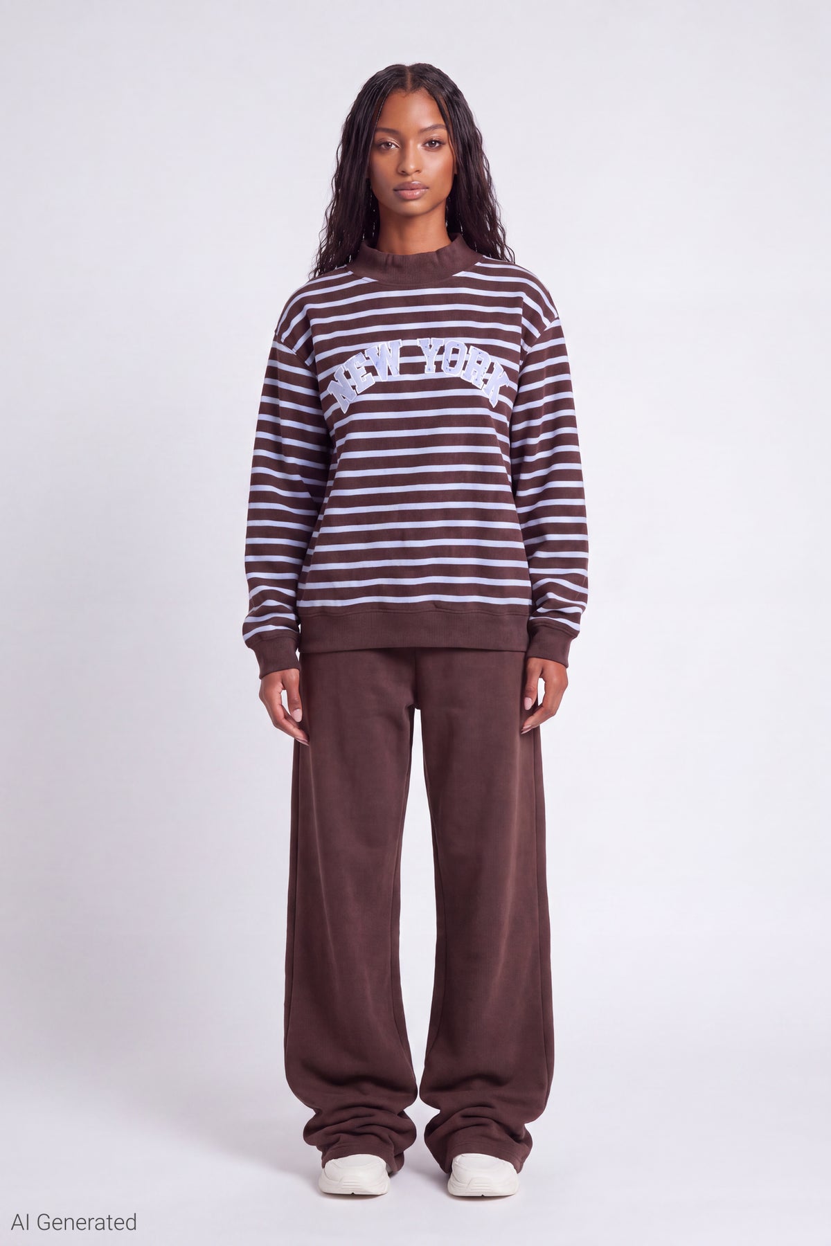 Alt View 2. Fleece Graphic Mock Neck Sweatshirt - Dark Brown
