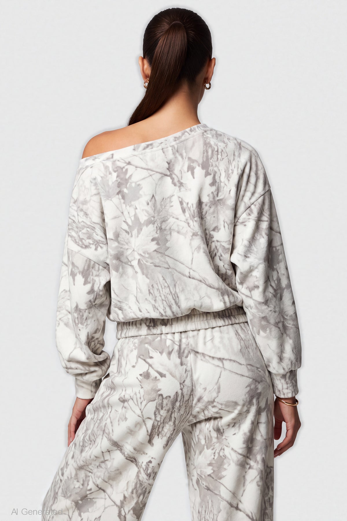 Alt View 2. Off Shoulder Long Sleeve Fleece Top - Light Grey