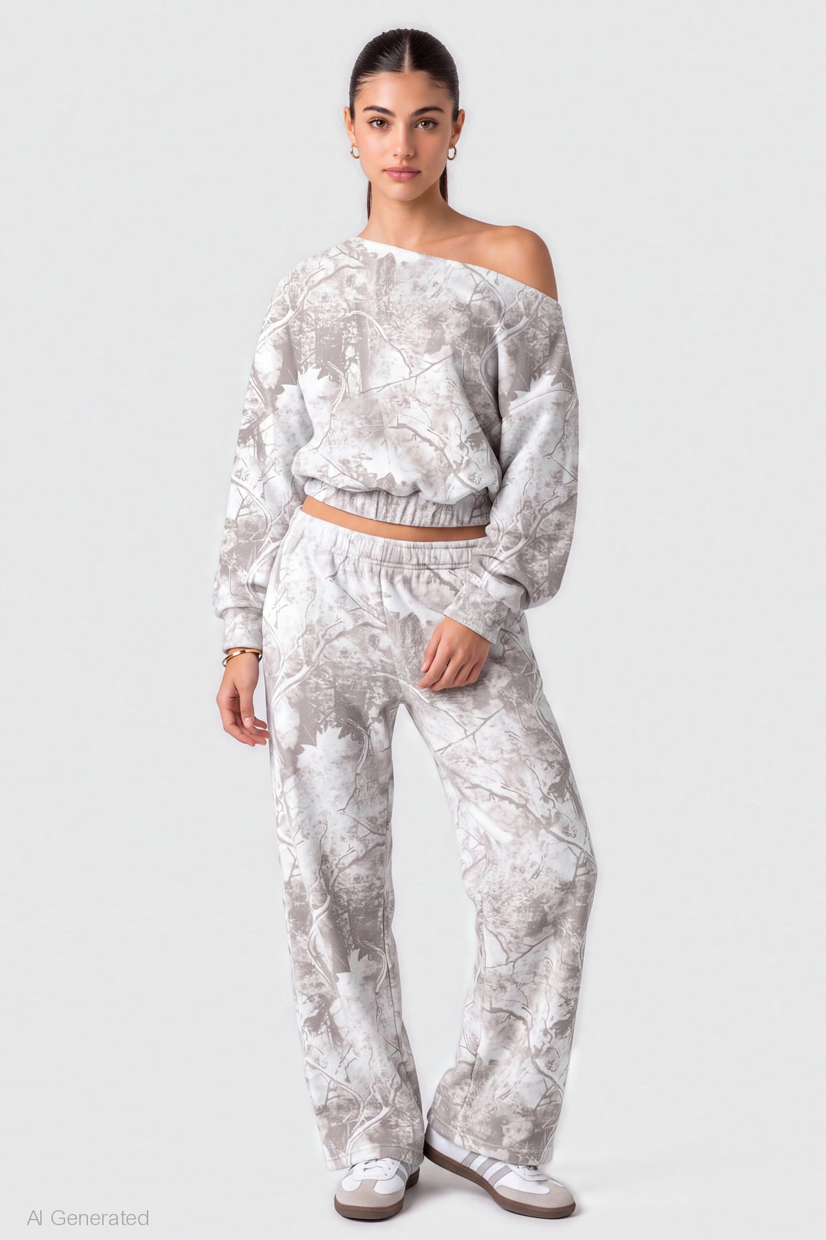 Alt View 3. Off Shoulder Long Sleeve Fleece Top - Light Grey