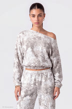 Off Shoulder Long Sleeve Fleece Top