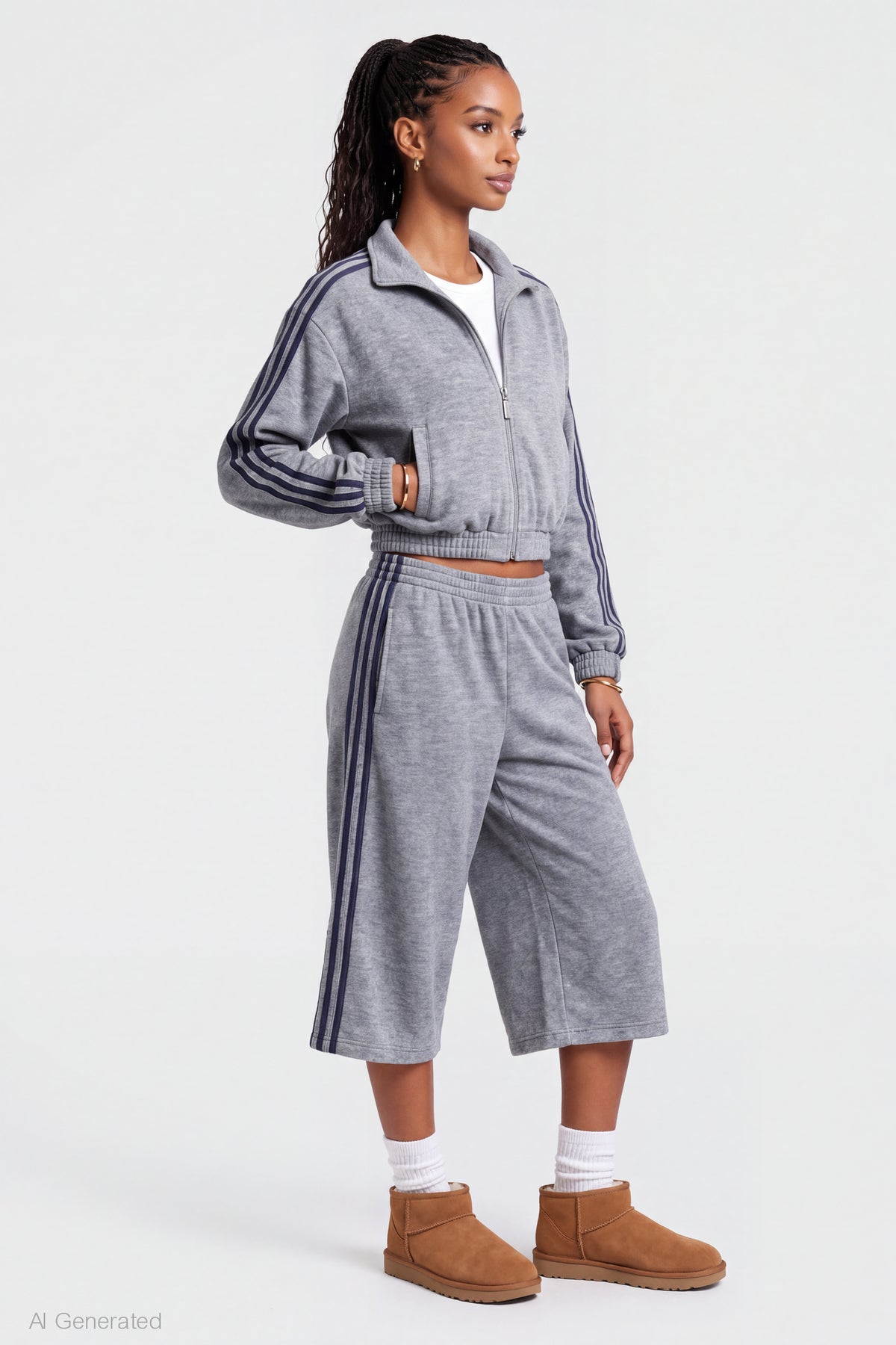 Alt View 3. Fleece Track Jacket - Heather Grey