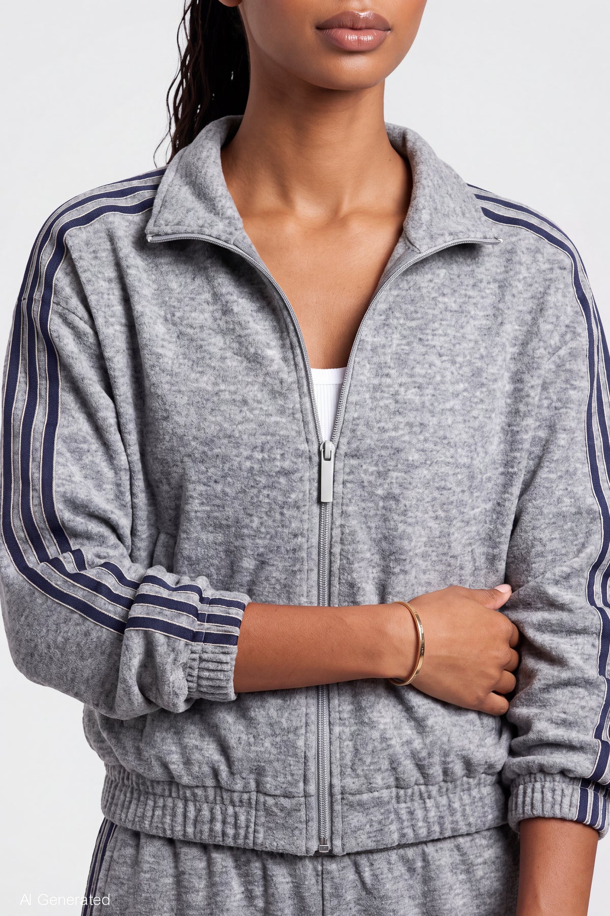 Alt View 4. Fleece Track Jacket - Heather Grey