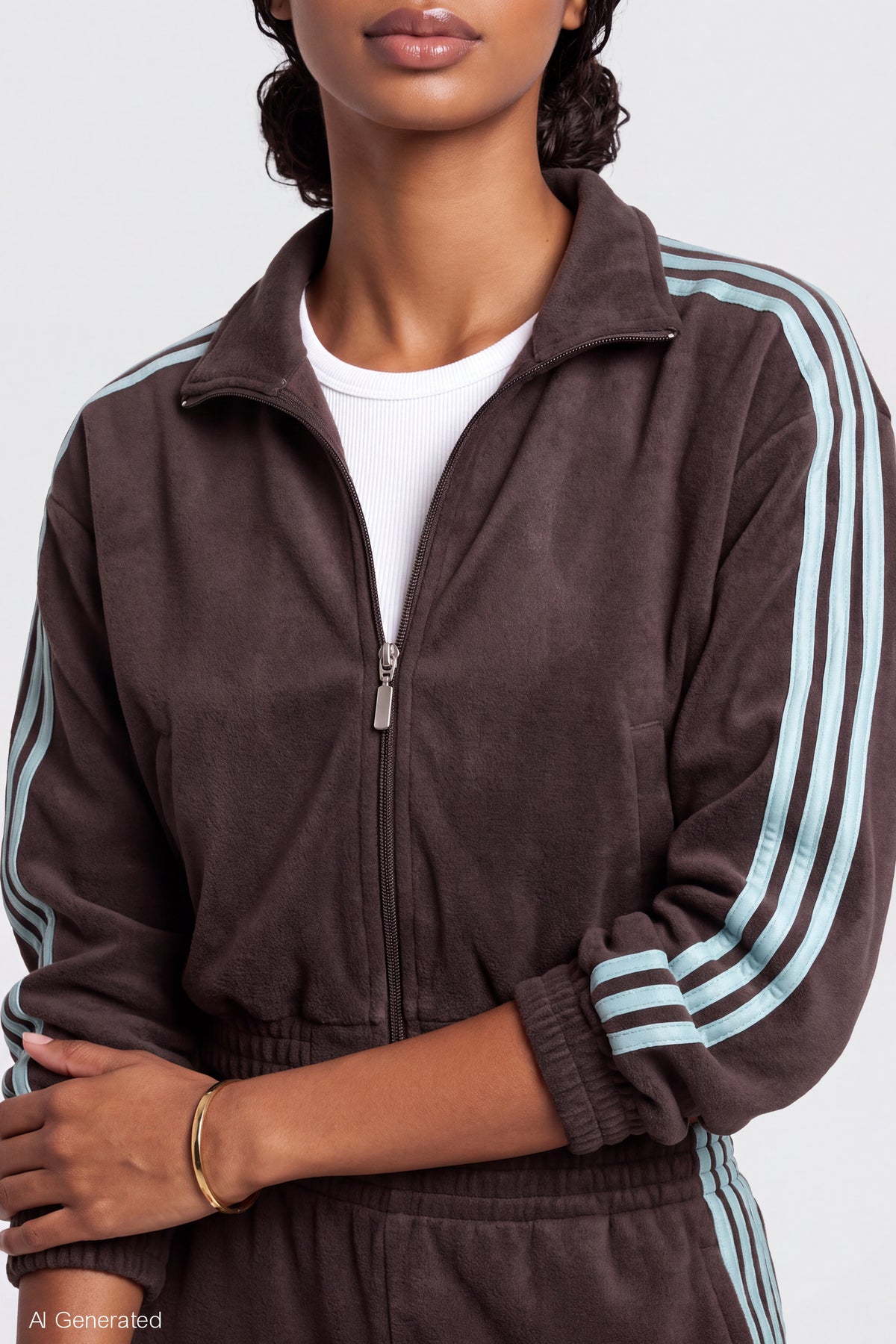 Alt View 4. Fleece Track Jacket - Brown