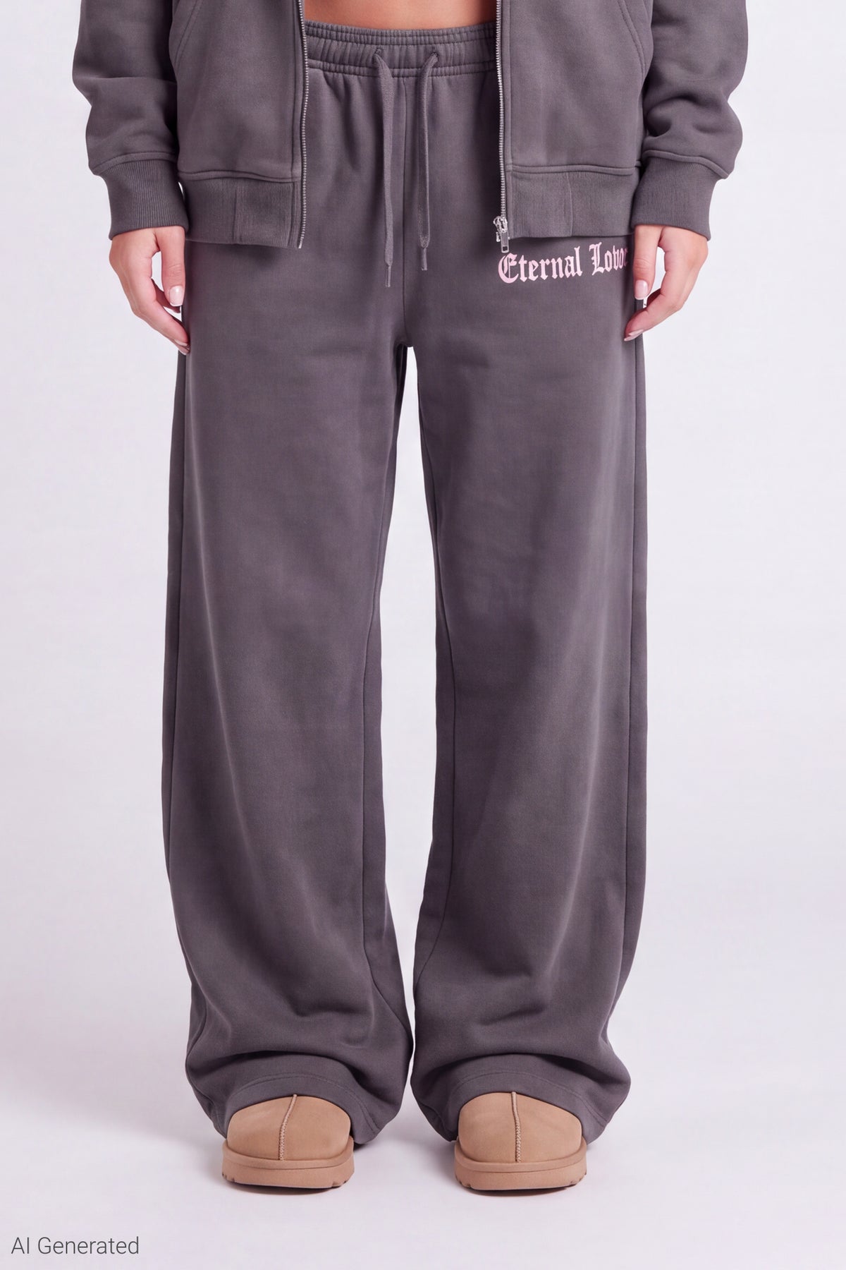 Alt View 2. Fleece Graphic Ultra Wide Sweatpant - Charcoal