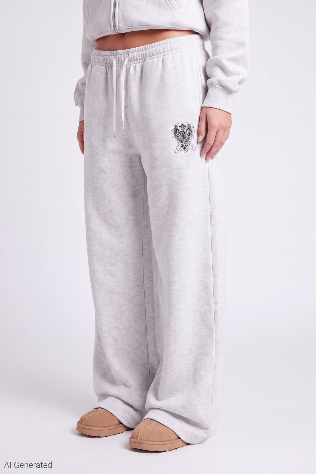 Alt View 2. Fleece Graphic Ultra Wide Sweatpant - Heather Grey
