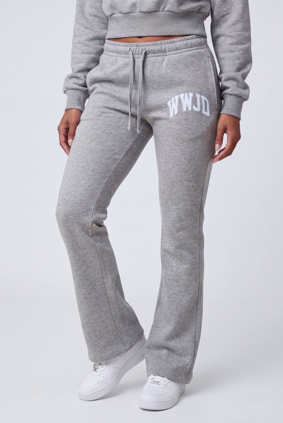 Alt View 2. Fleece Graphic Flare Sweatpant - Heather Grey