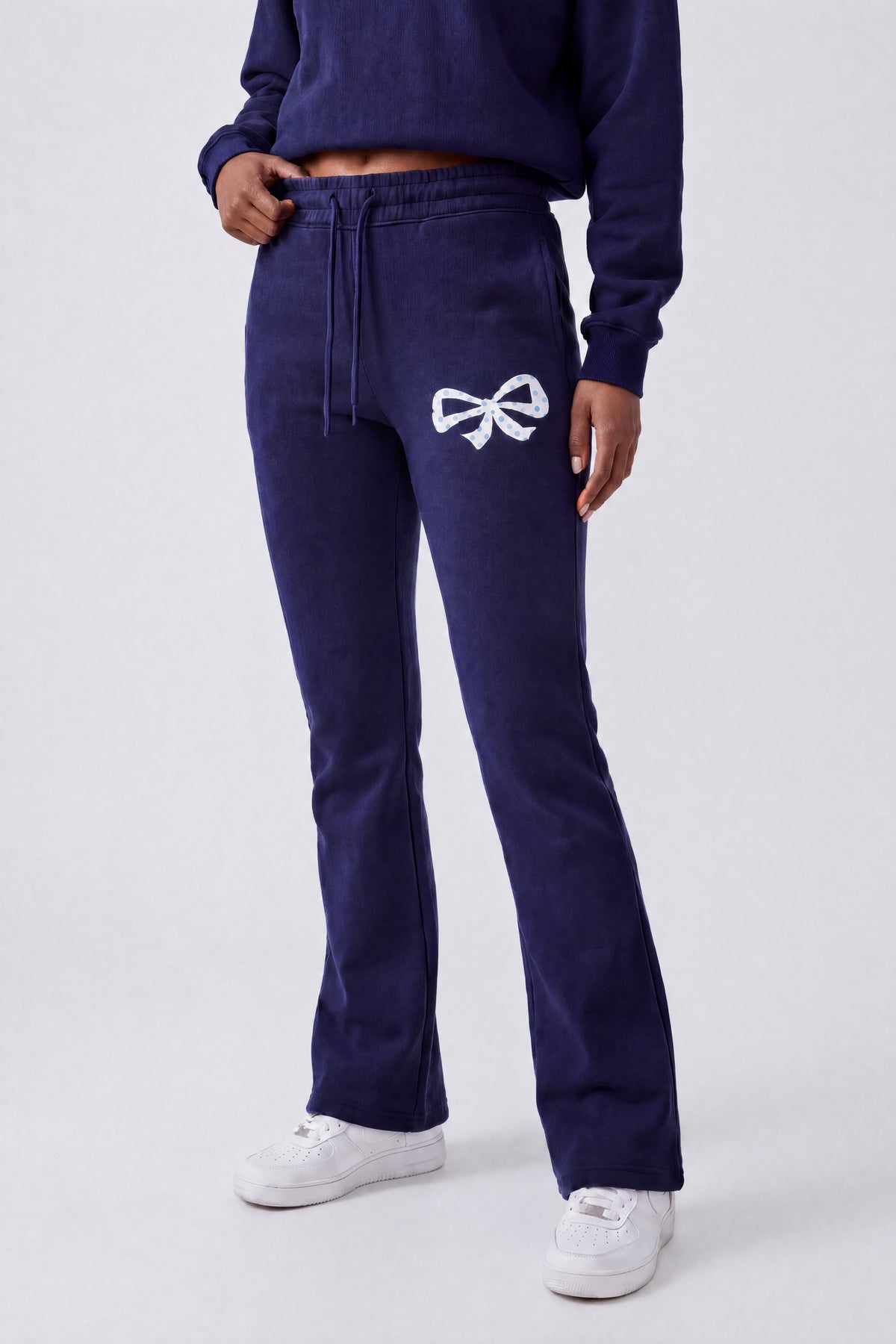 Alt View 2. Fleece Graphic Flare Sweatpant - Navy