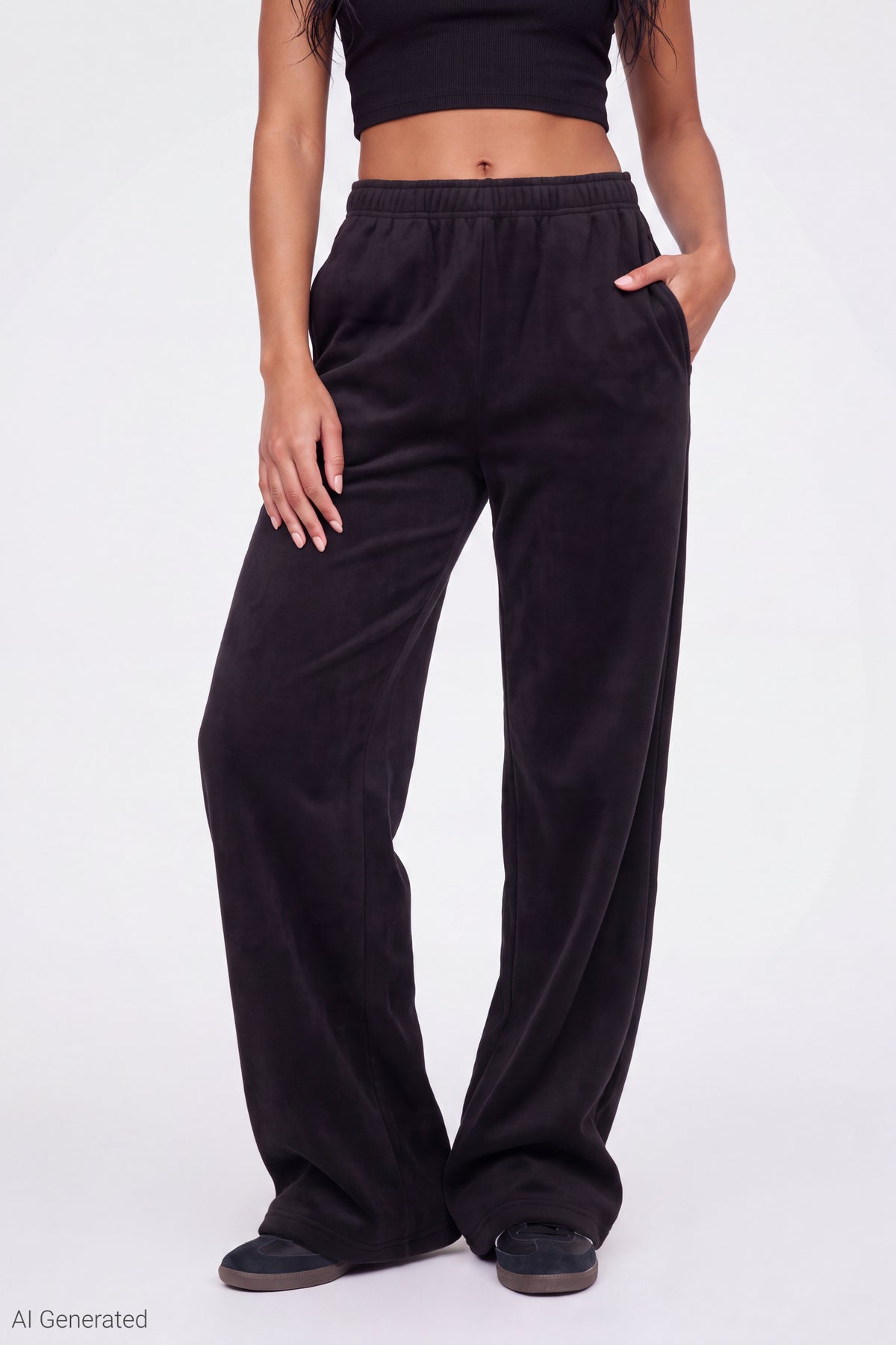 Alt View 3. Fleece Wide Leg Sweatpant - Black