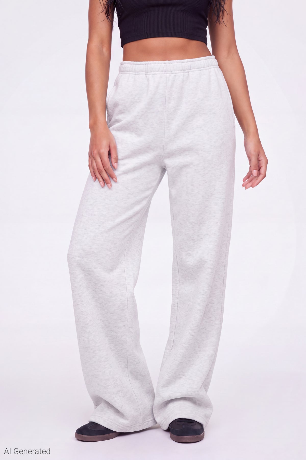 Alt View 3. Fleece Wide Leg Sweatpant - Heather Grey