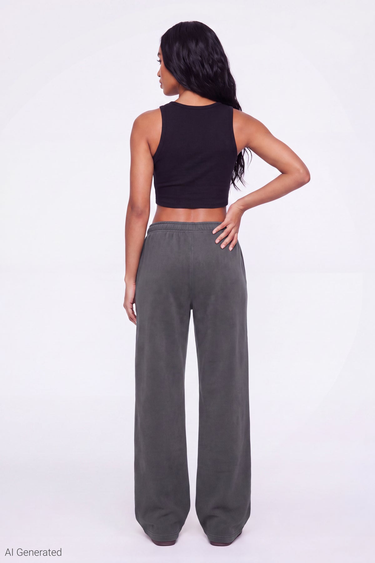 Alt View 2. Fleece Wide Leg Sweatpant - Dark Grey