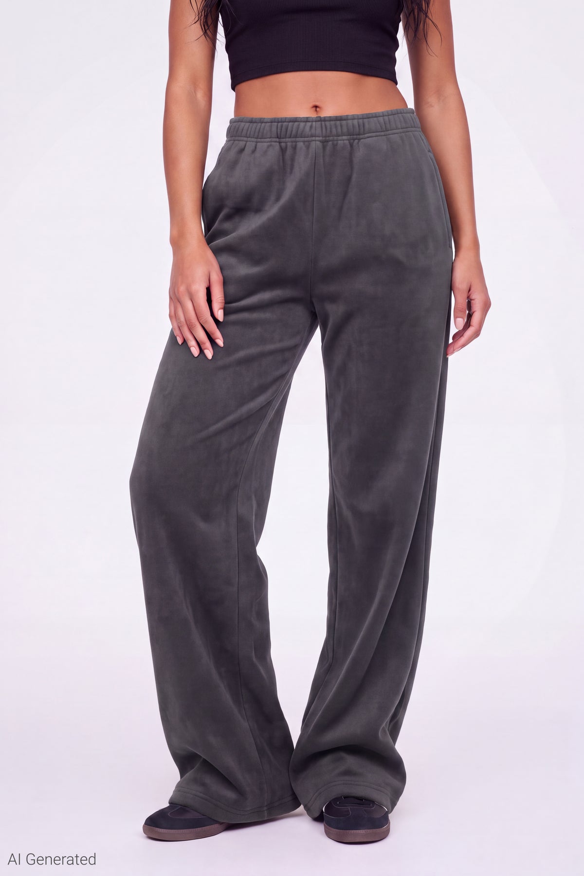 Alt View 3. Fleece Wide Leg Sweatpant - Dark Grey