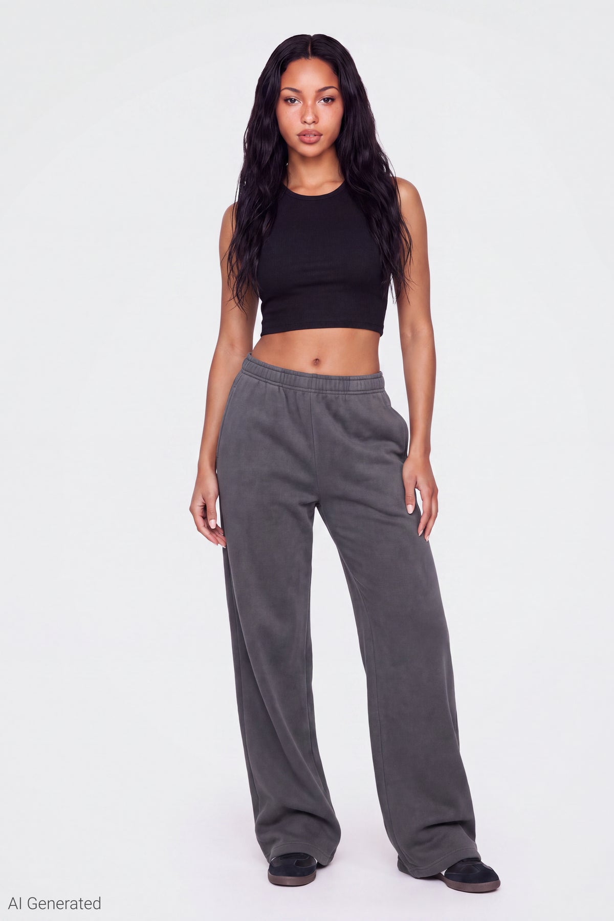 Fleece Wide Leg Sweatpant - Dark Grey