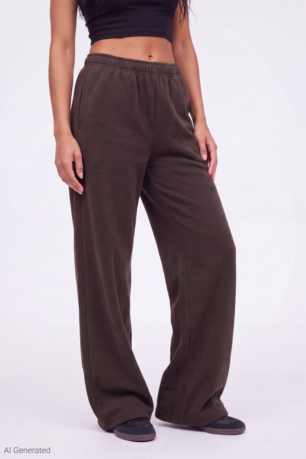 Alt View 3. Fleece Wide Leg Sweatpant - Brown