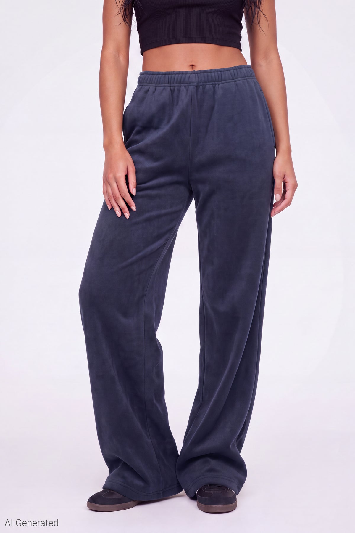 Alt View 3. Fleece Wide Leg Sweatpant - Navy