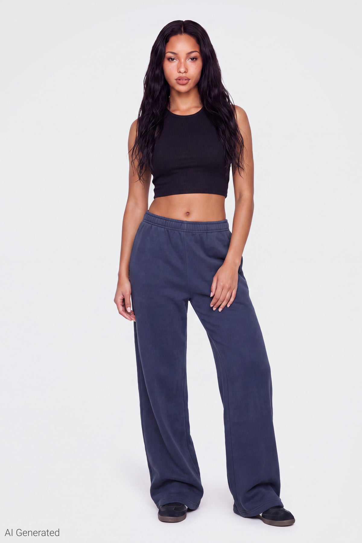 Fleece Wide Leg Sweatpant - Navy
