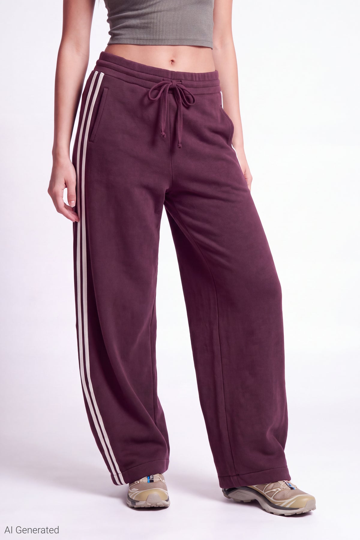 Alt View 3. Fleece Barrel Leg Sweatpant - Burgundy