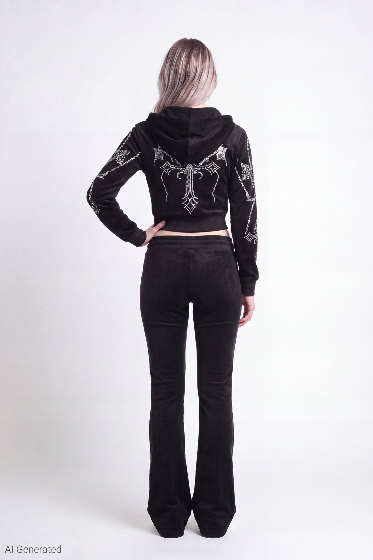 Alt View 2. Fleece Graphic Flare Sweatpant - Black