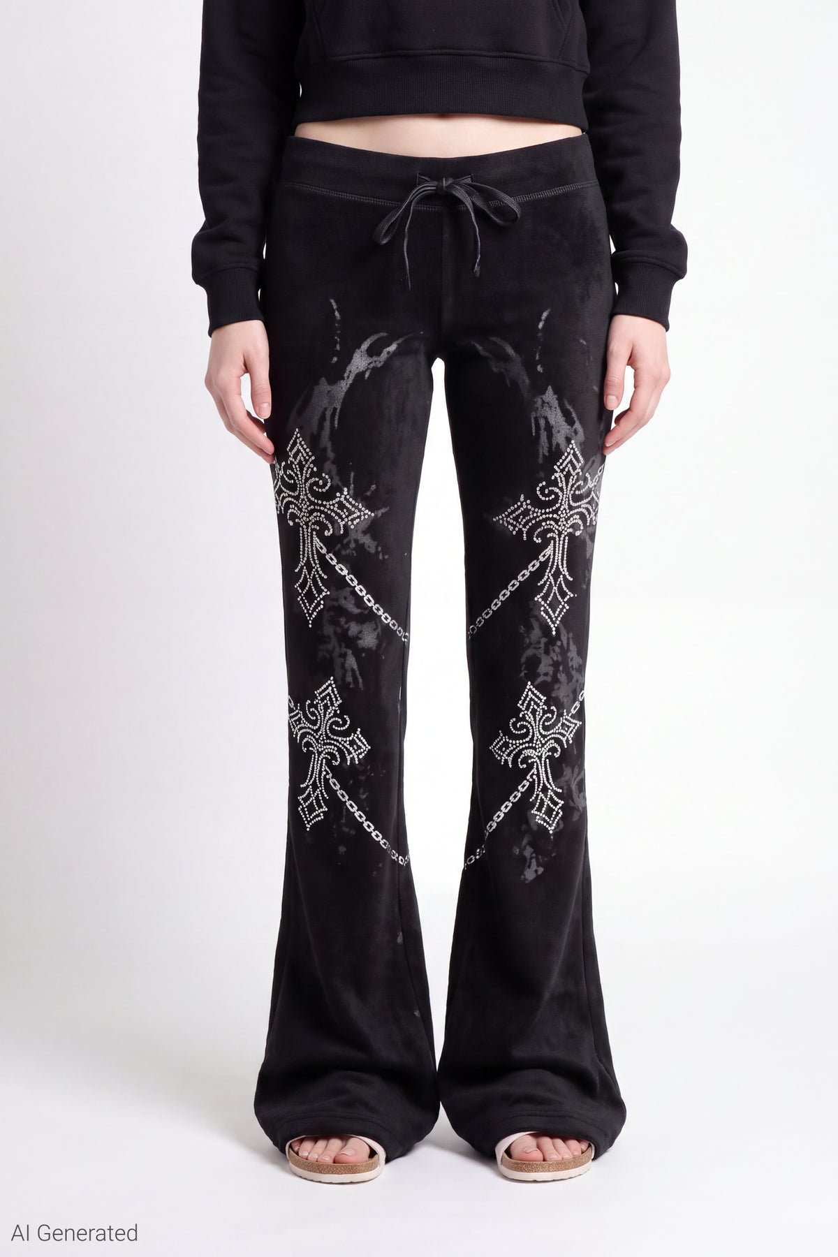Alt View 3. Fleece Graphic Flare Sweatpant - Black
