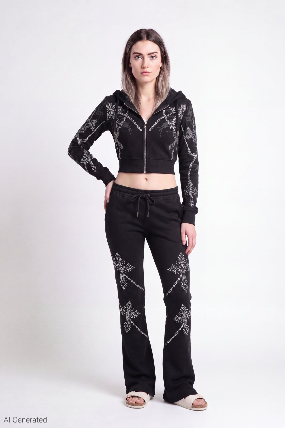 Fleece Graphic Flare Sweatpant - Black