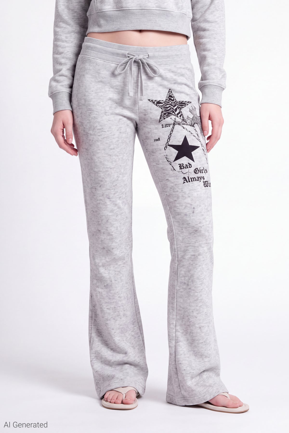 Alt View 3. Fleece Graphic Flare Sweatpant - Heather Grey