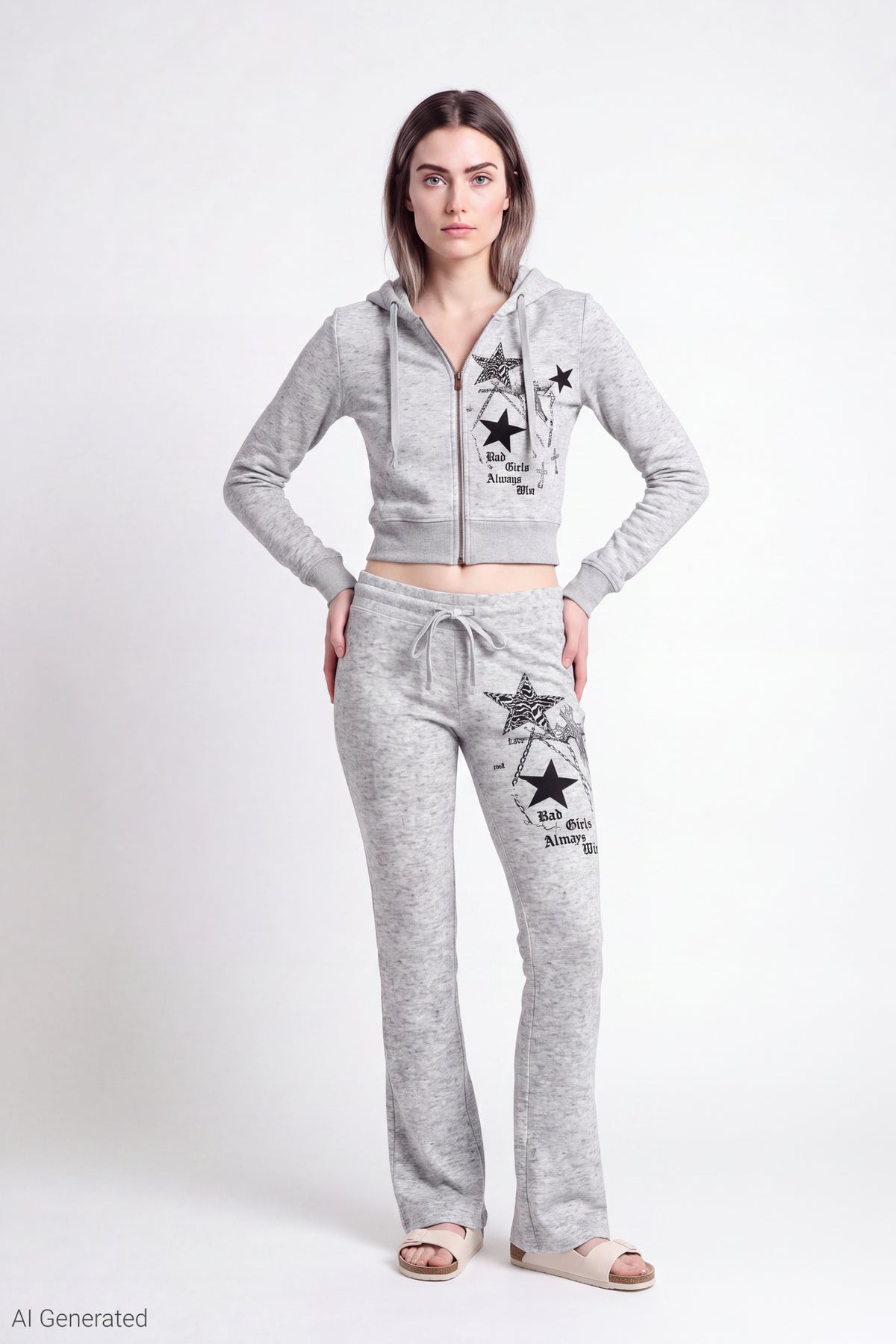Fleece Graphic Flare Sweatpant - Heather Grey