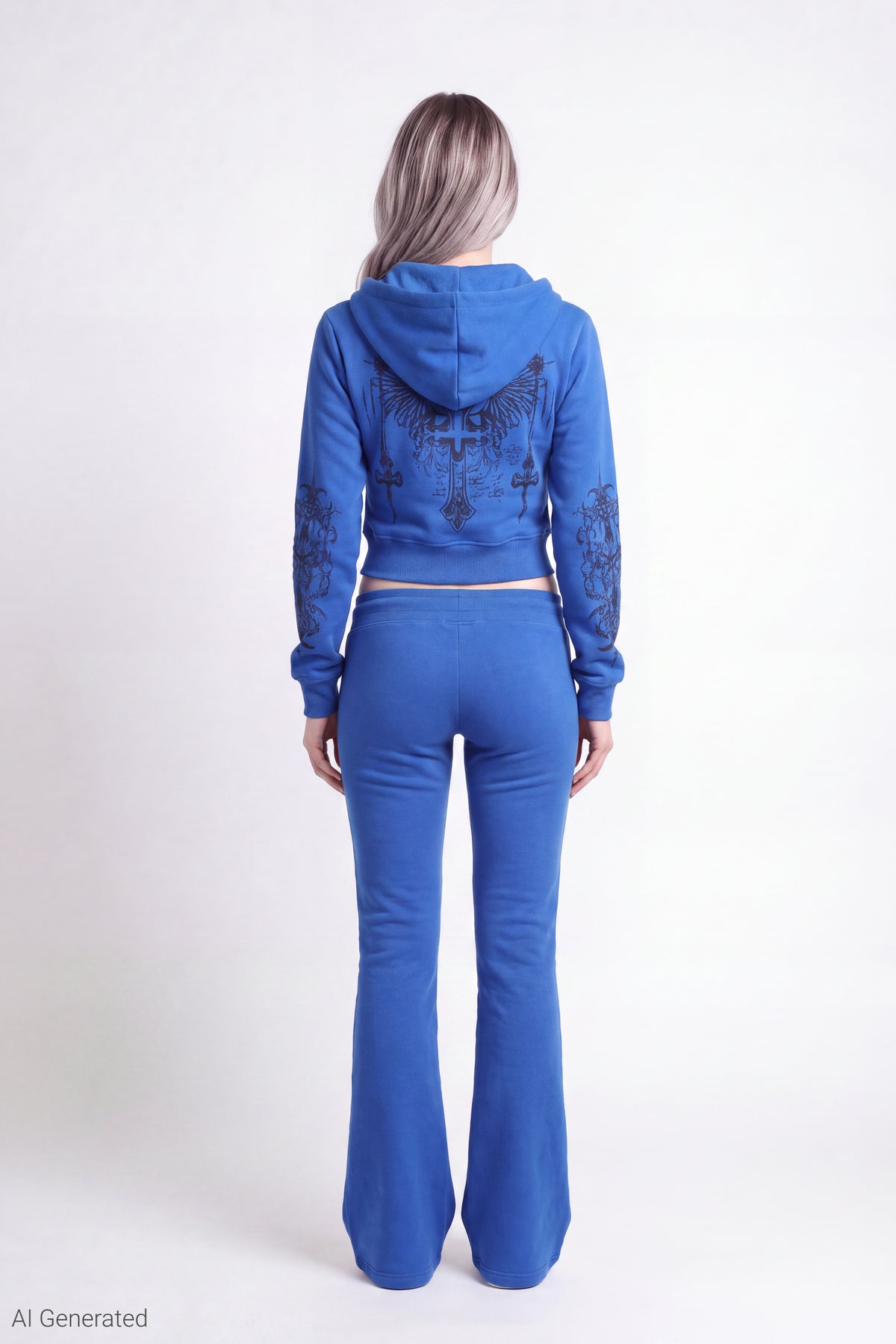 Alt View 2. Fleece Graphic Flare Sweatpant - Blue