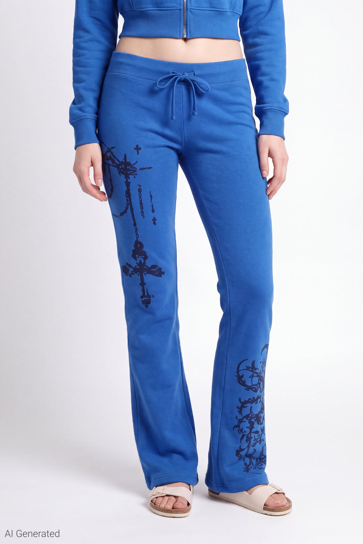 Alt View 3. Fleece Graphic Flare Sweatpant - Blue