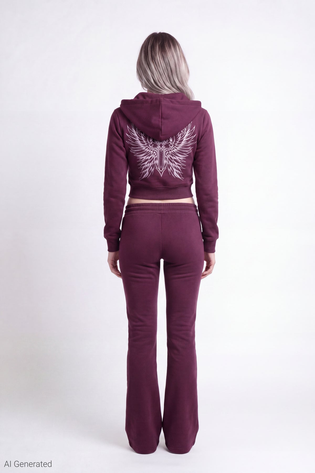 Alt View 2. Fleece Graphic Flare Sweatpant - Burgundy
