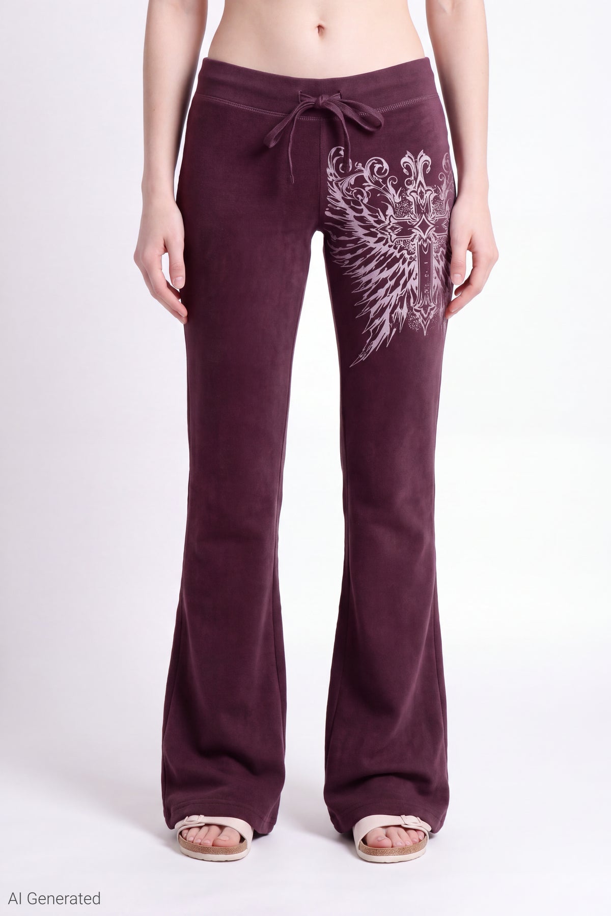 Alt View 3. Fleece Graphic Flare Sweatpant - Burgundy