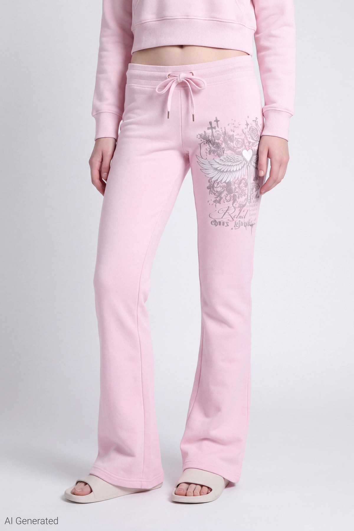 Alt View 3. Fleece Graphic Flare Sweatpant - Light Pink