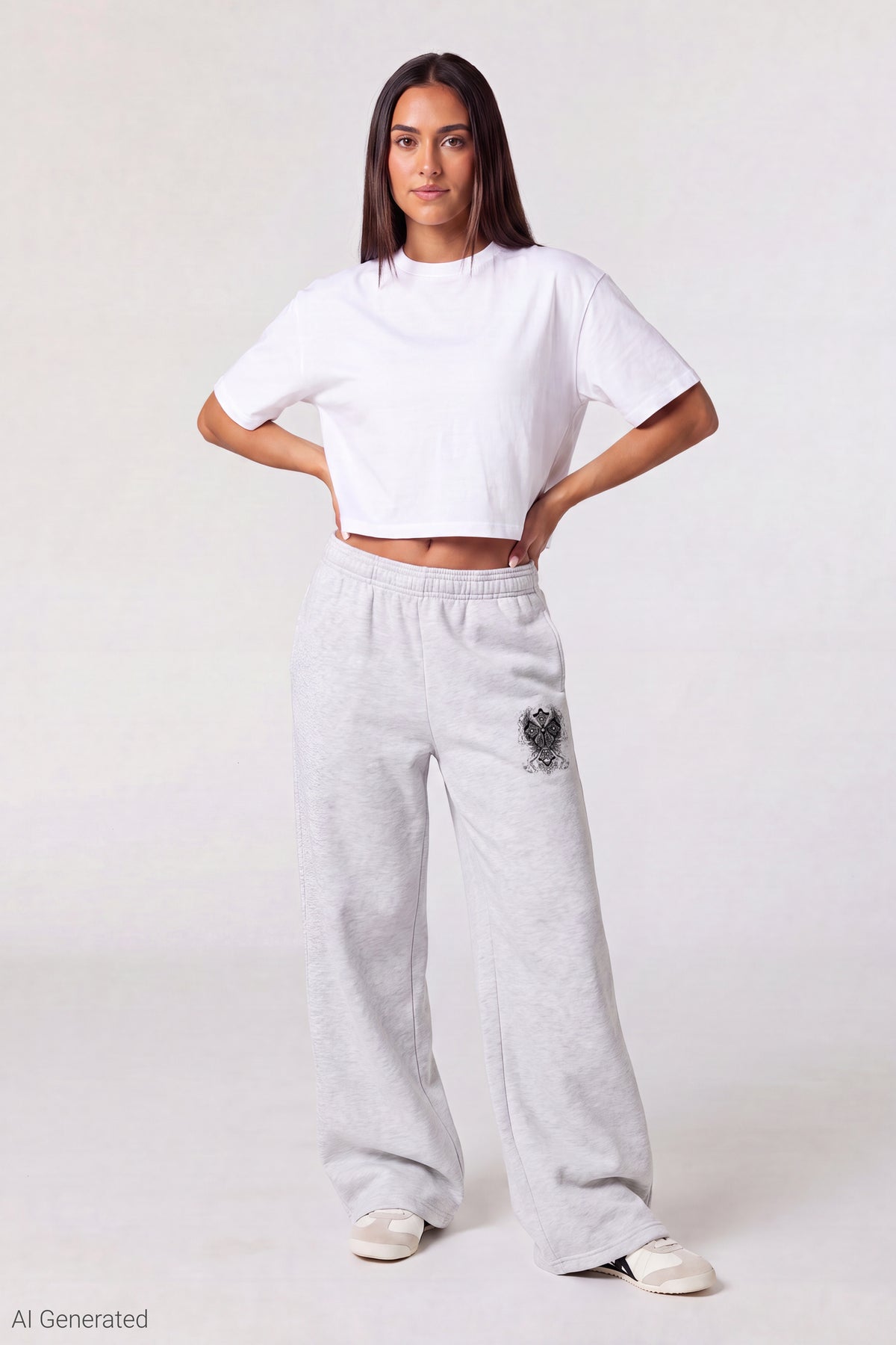Fleece Graphic Wide Leg Sweatpant - Heather Grey