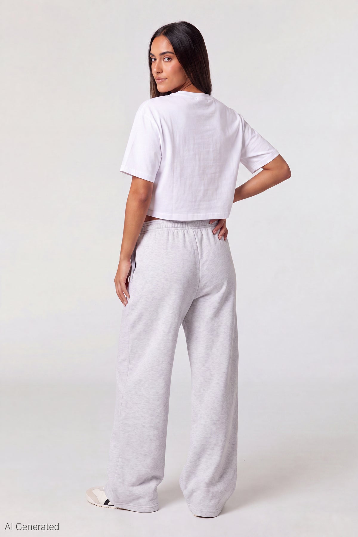 Alt View 2. Fleece Graphic Wide Leg Sweatpant - Heather Grey