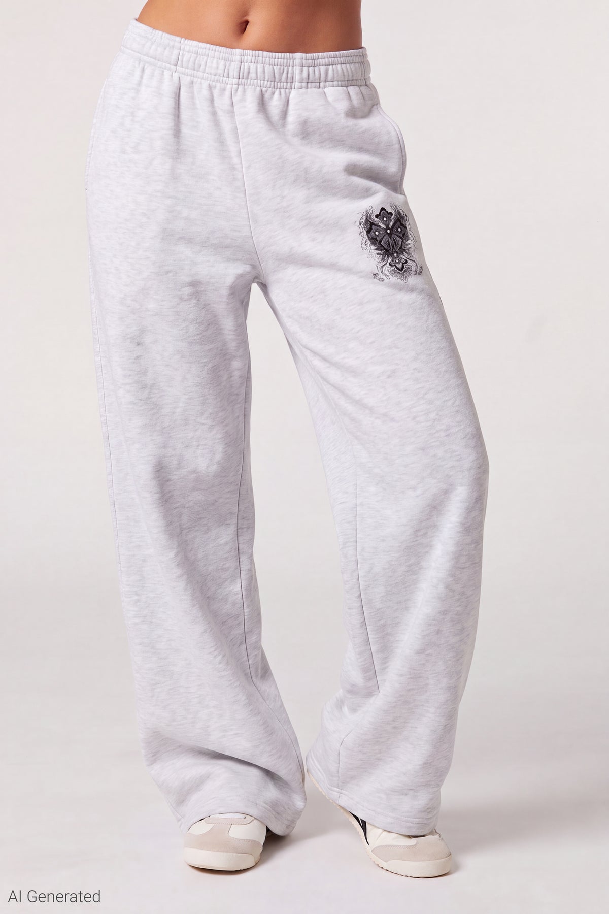 Alt View 3. Fleece Graphic Wide Leg Sweatpant - Heather Grey