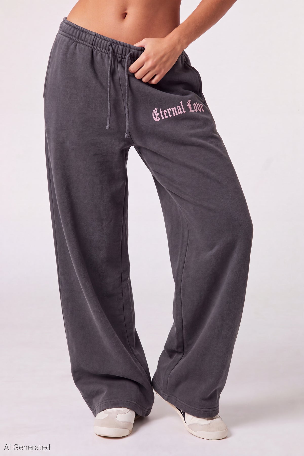 Alt View 3. Fleece Graphic Wide Leg Sweatpant - Navy
