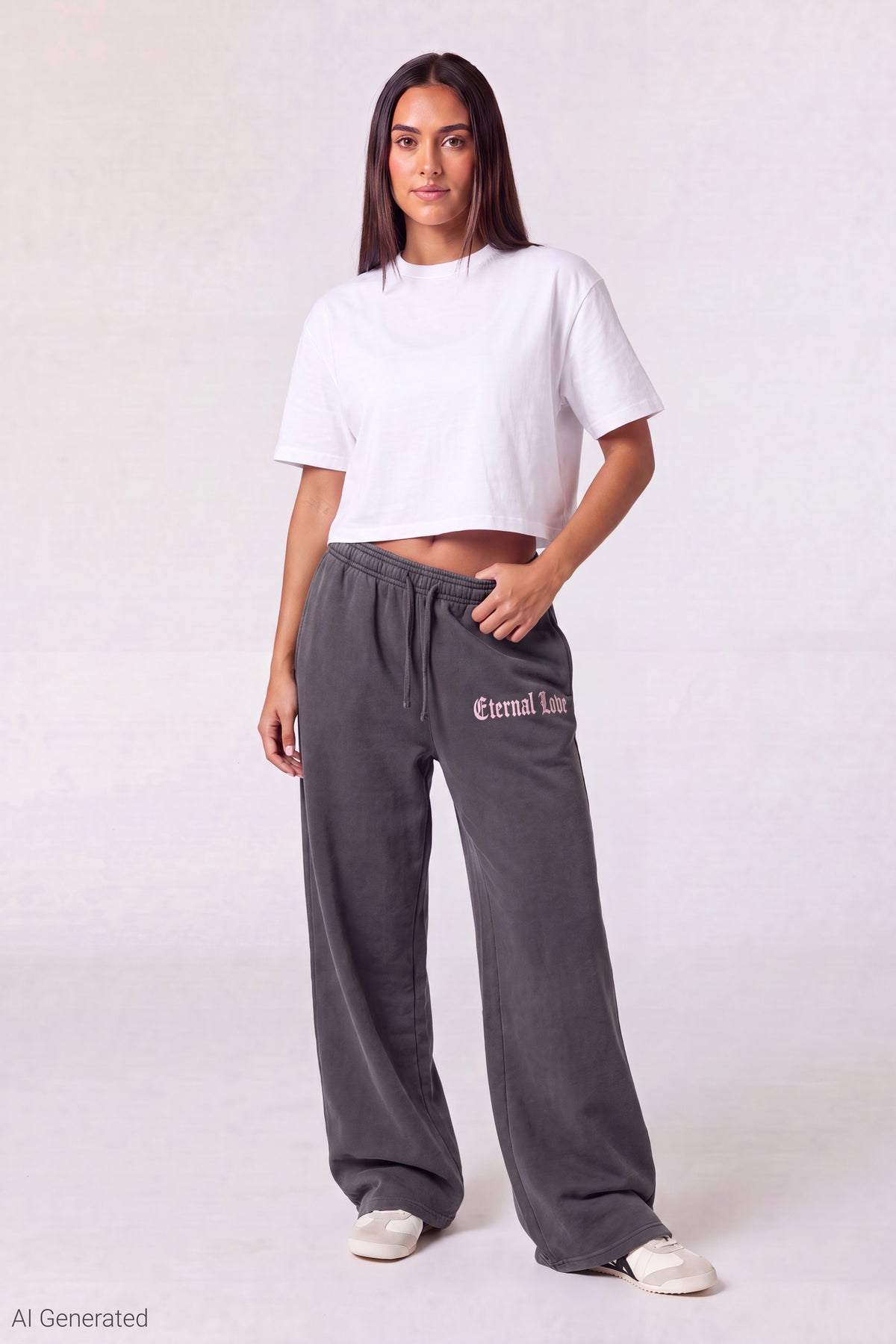 Fleece Graphic Wide Leg Sweatpant - Navy