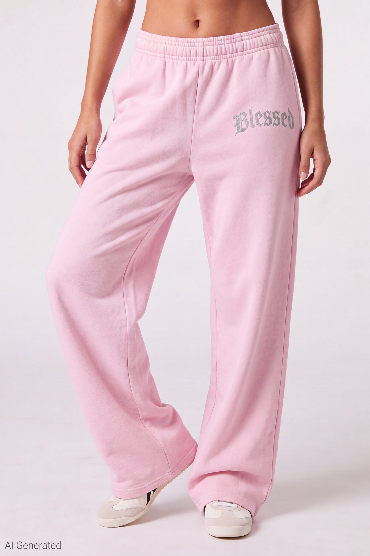 Alt View 3. Fleece Graphic Wide Leg Sweatpant - Pink