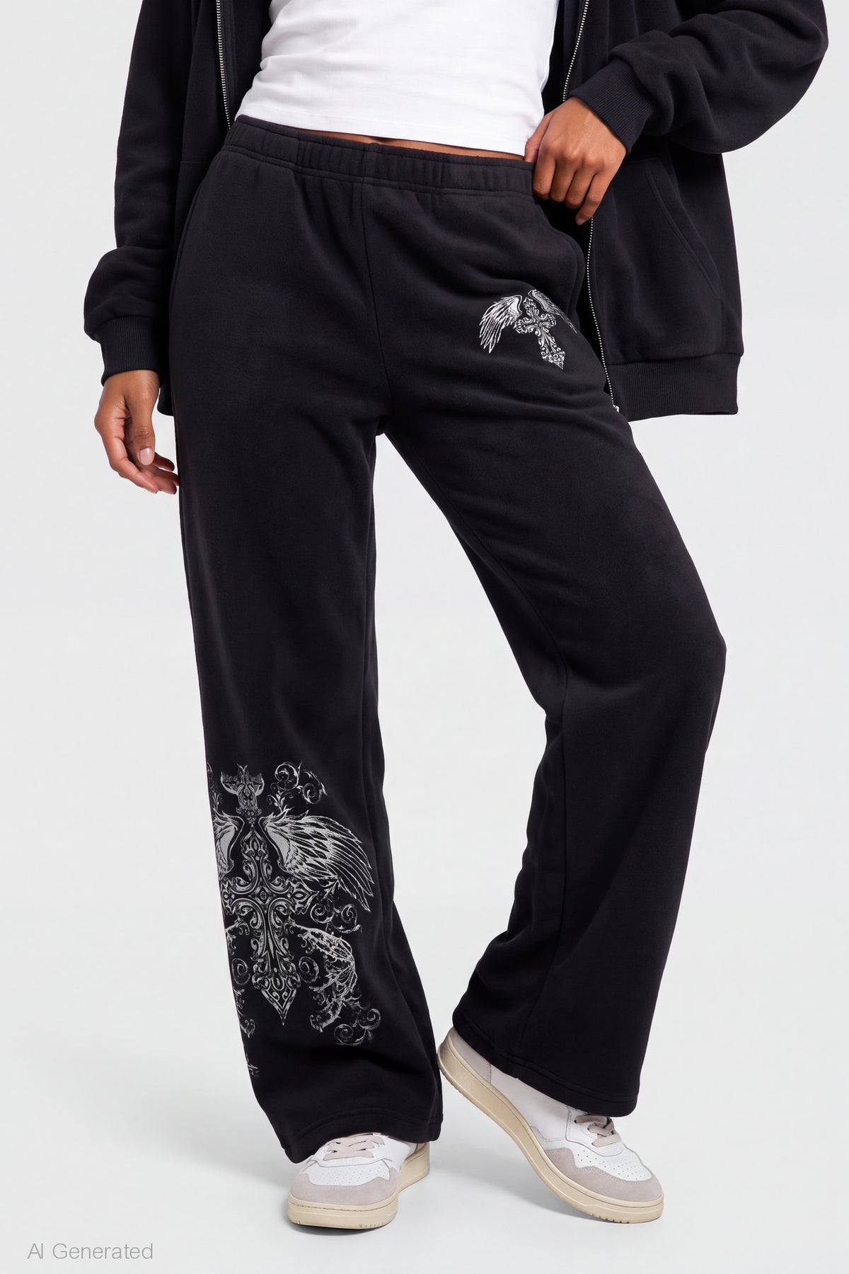 Alt View 3. Graphic Wide Leg Jogger - Black
