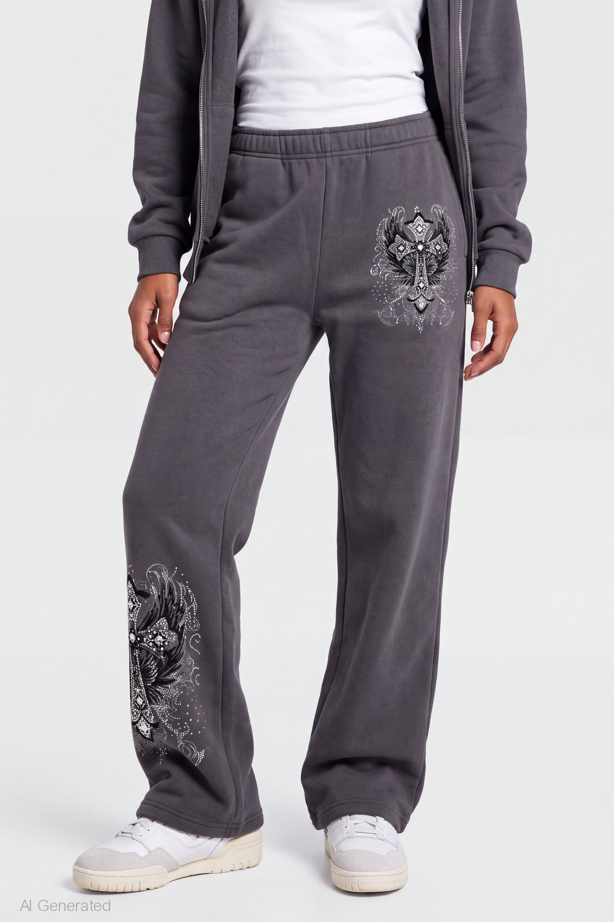Alt View 3. Graphic Wide Leg Jogger - Charcoal