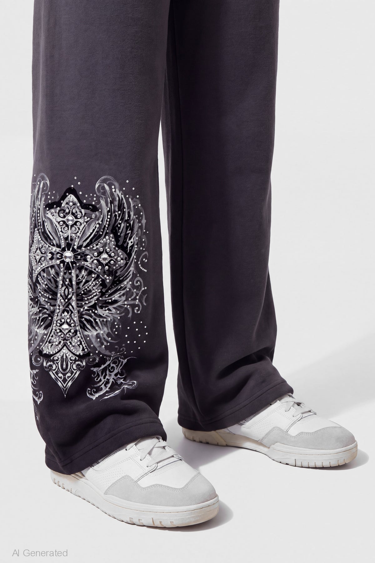 Alt View 4. Graphic Wide Leg Jogger - Charcoal