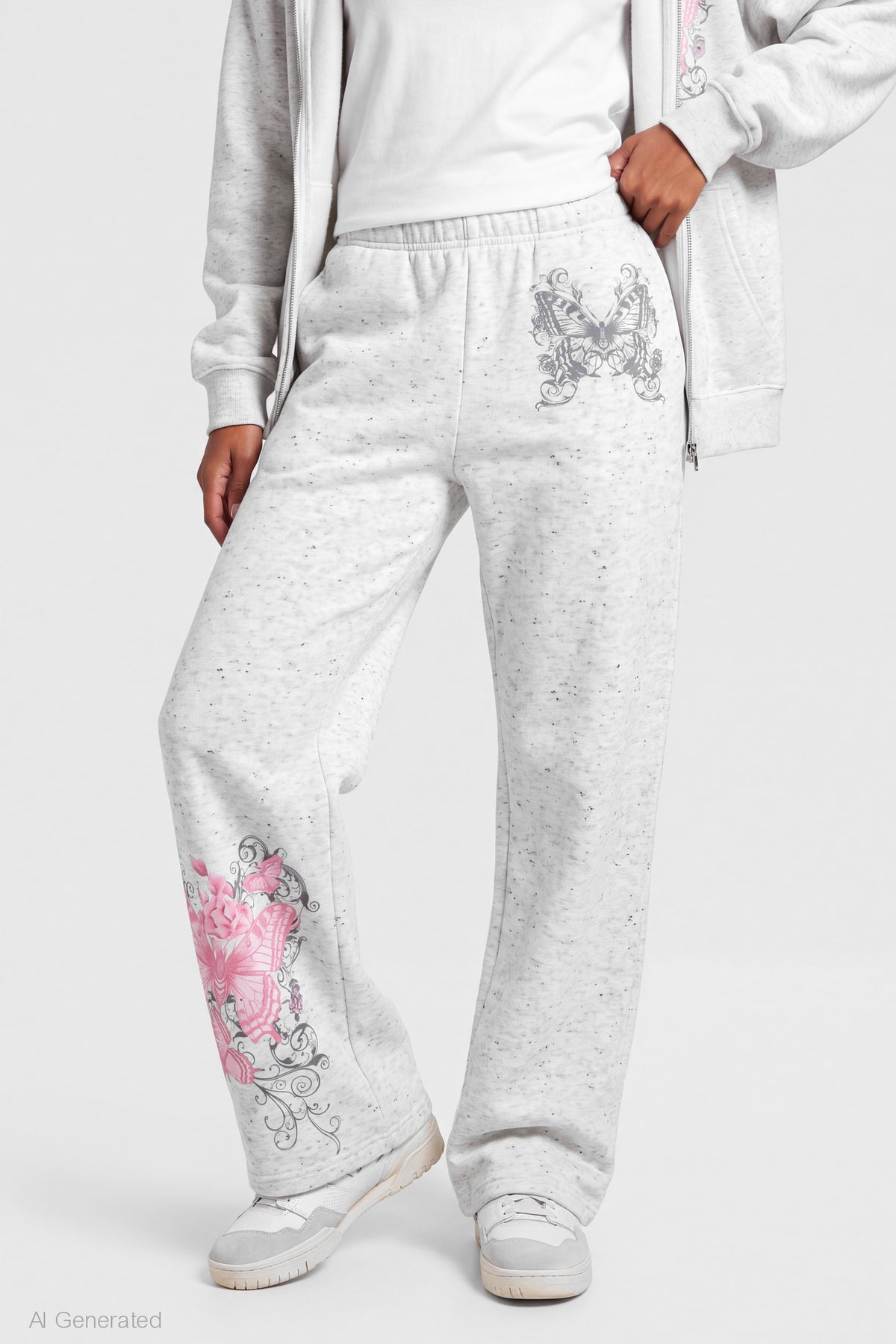 Alt View 3. Graphic Wide Leg Jogger - Light Grey