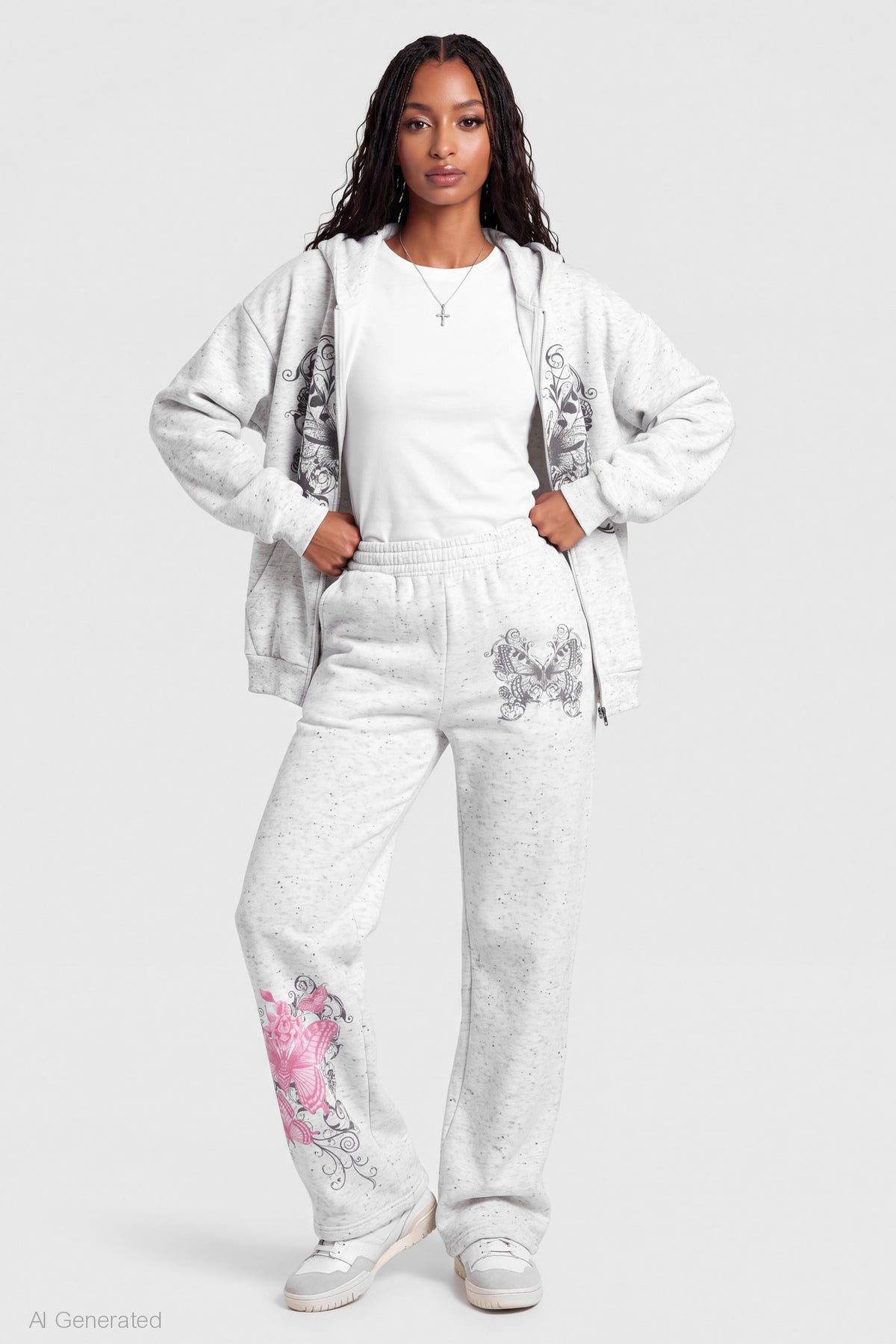 Graphic Wide Leg Jogger - Light Grey