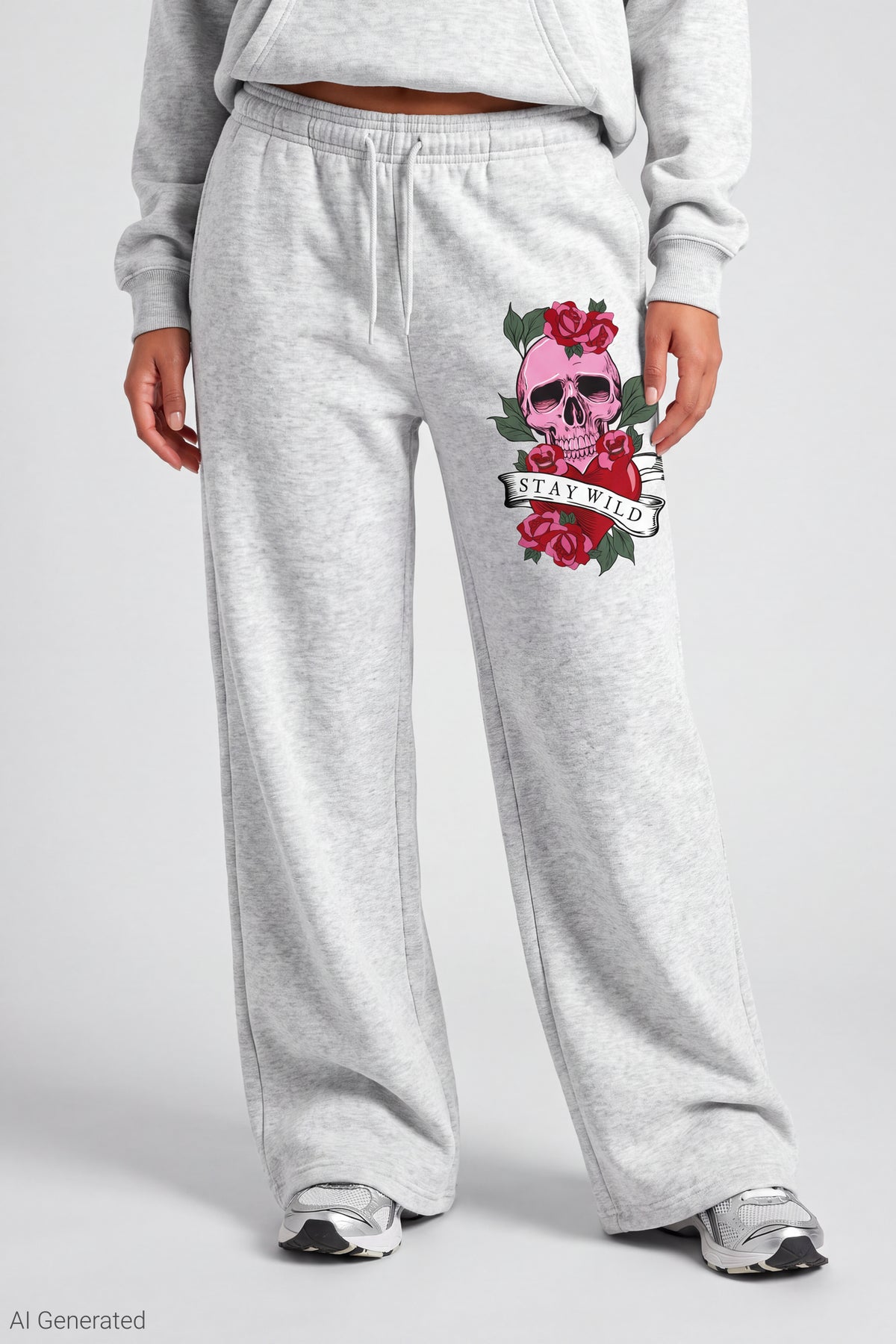 Alt View 3. Luxe Fleece Graphic Wide Leg Sweatpant - Heather Grey