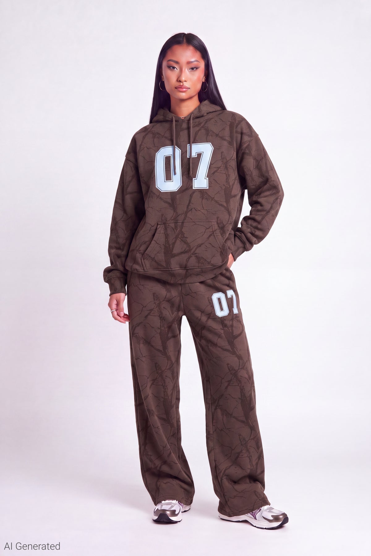 Luxe Fleece Graphic Wide Leg Sweatpant - Brown
