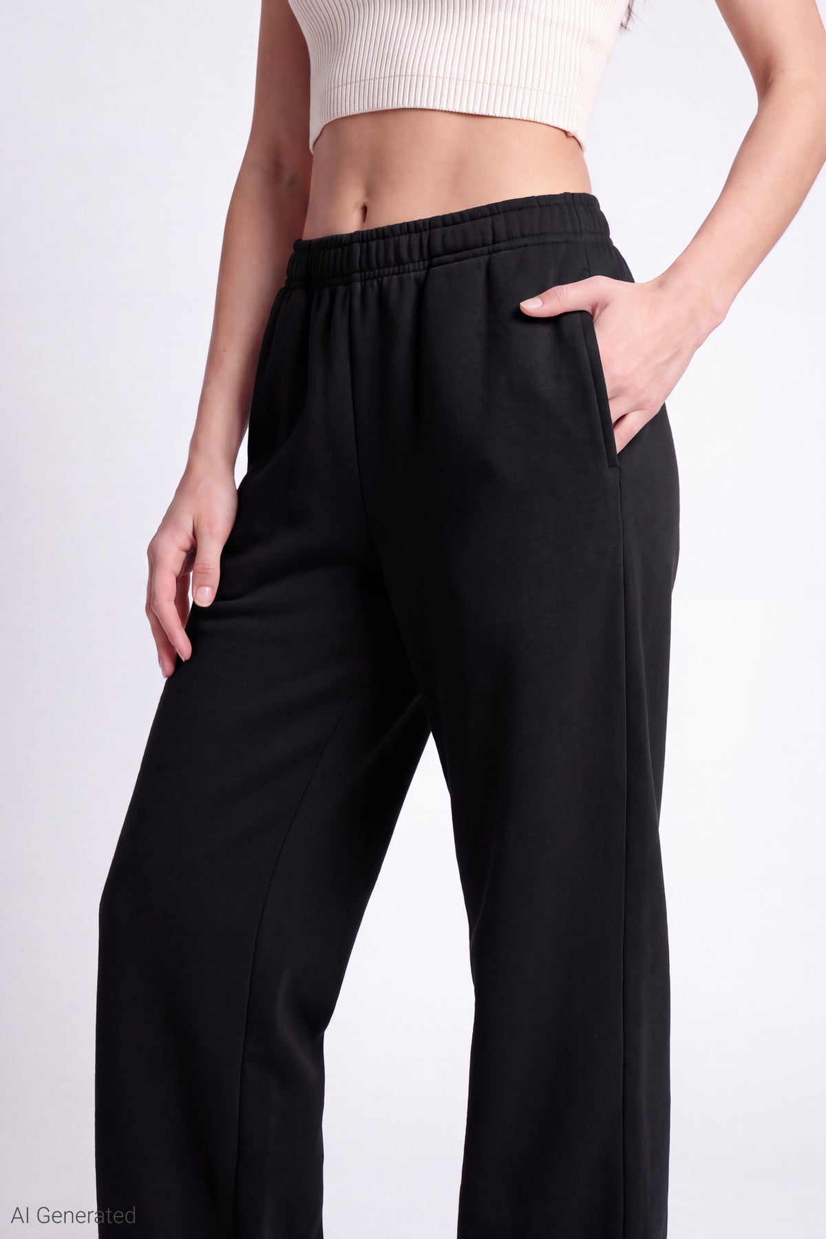Alt View 3. Fleece Wide Leg Sweatpant - Black