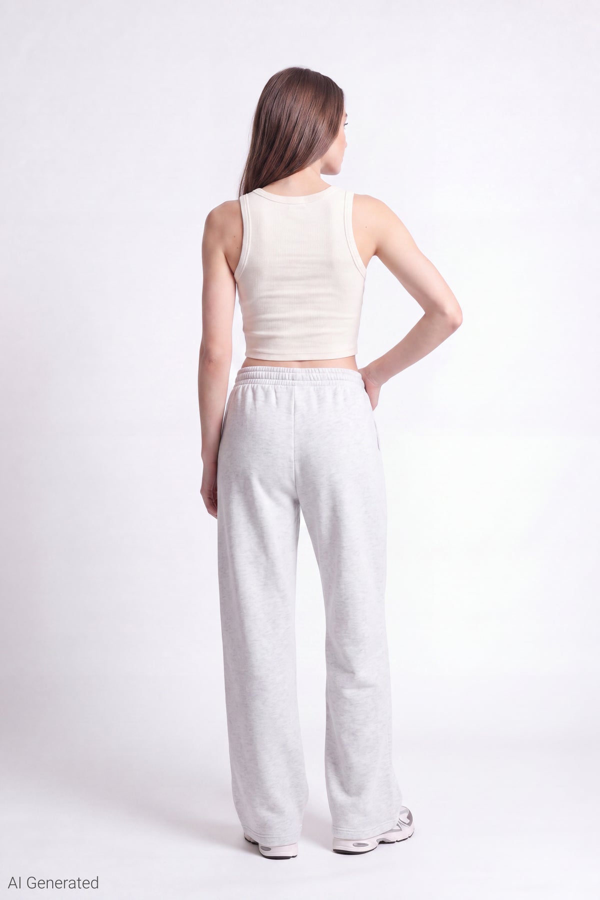 Alt View 2. Fleece Wide Leg Sweatpant - Heather Grey