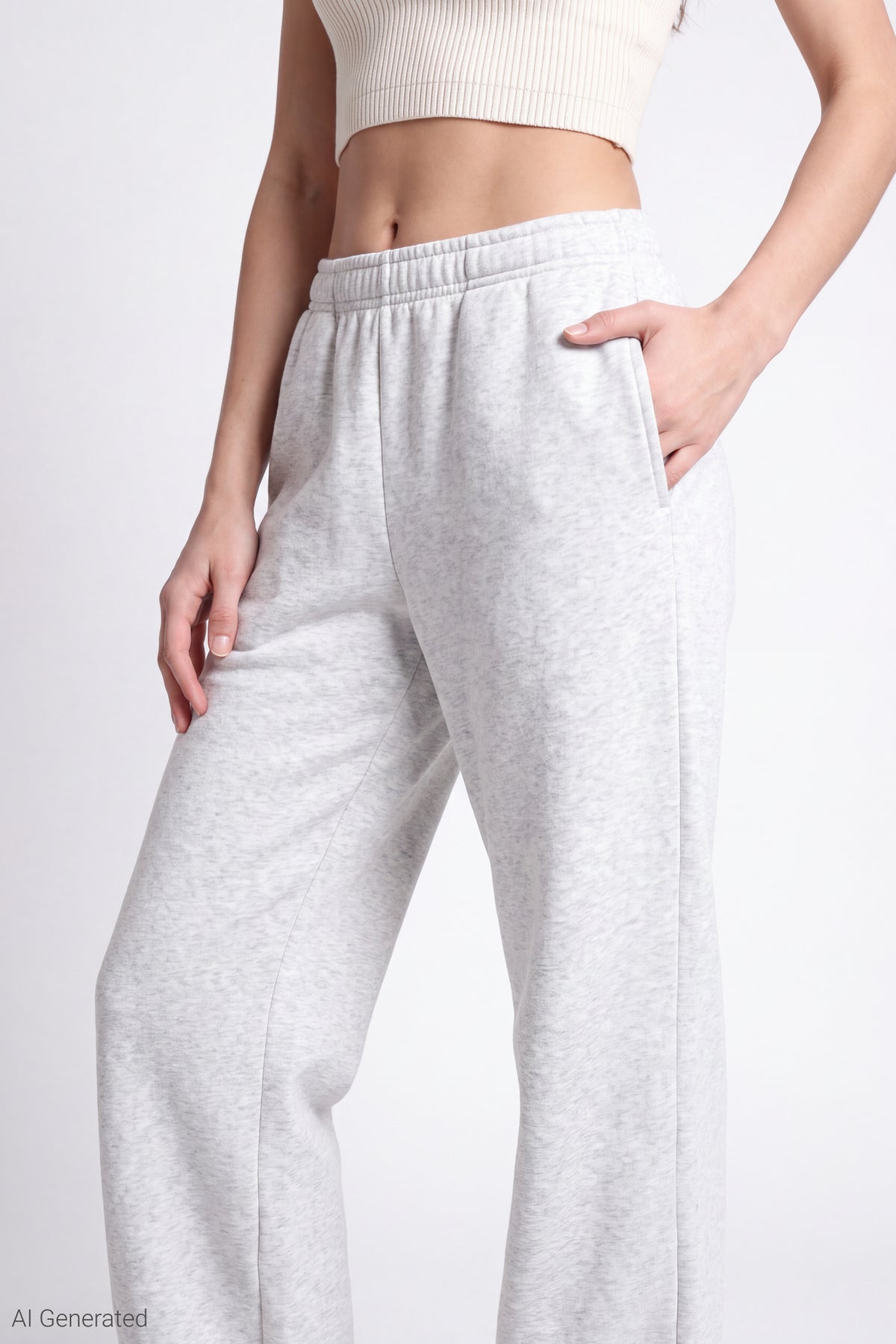 Alt View 3. Fleece Wide Leg Sweatpant - Heather Grey